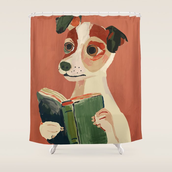 The Bookish Dog Shower Curtain Gallery Image 1