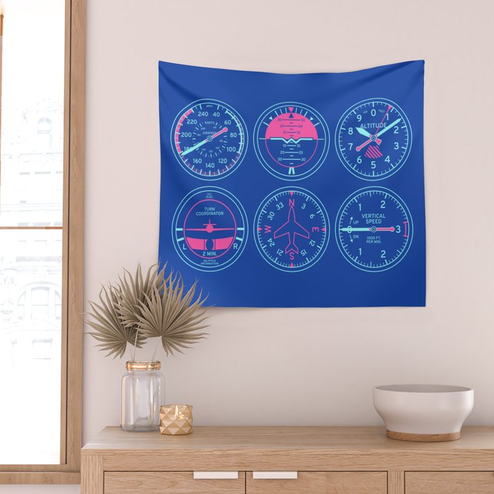 Aircraft Flight Instruments - 6 Pack Blue Wall Tapestry Gallery Image 2