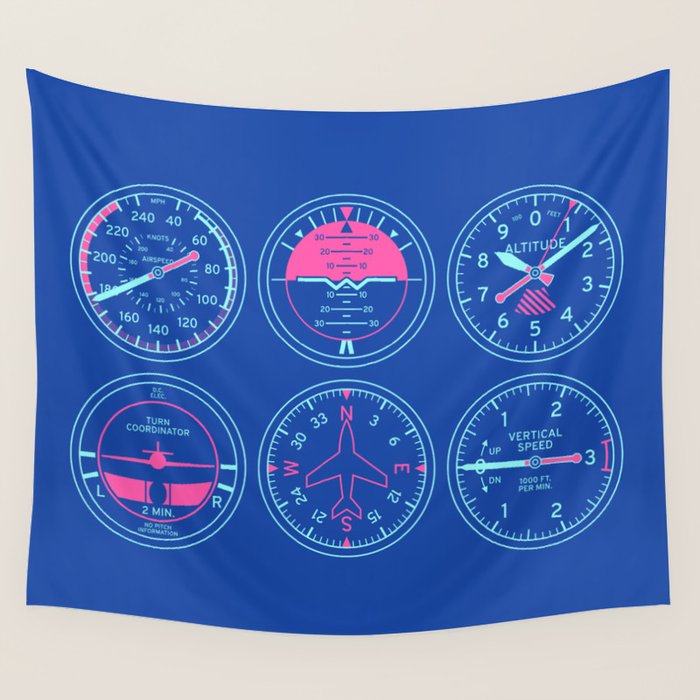 Aircraft Flight Instruments - 6 Pack Blue Wall Tapestry Gallery Image 1