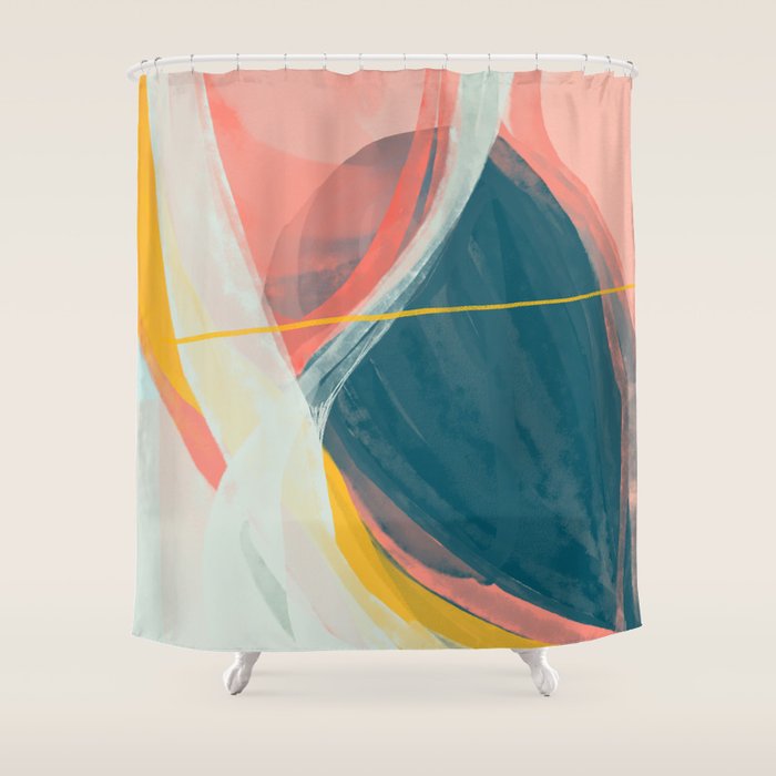 White Streams Through Pastel Shores | Abstract Shapes Design Shower Curtain Gallery Image 1
