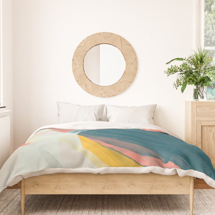 White Streams Through Pastel Shores | Abstract Shapes Design Duvet Cover Gallery Image 3
