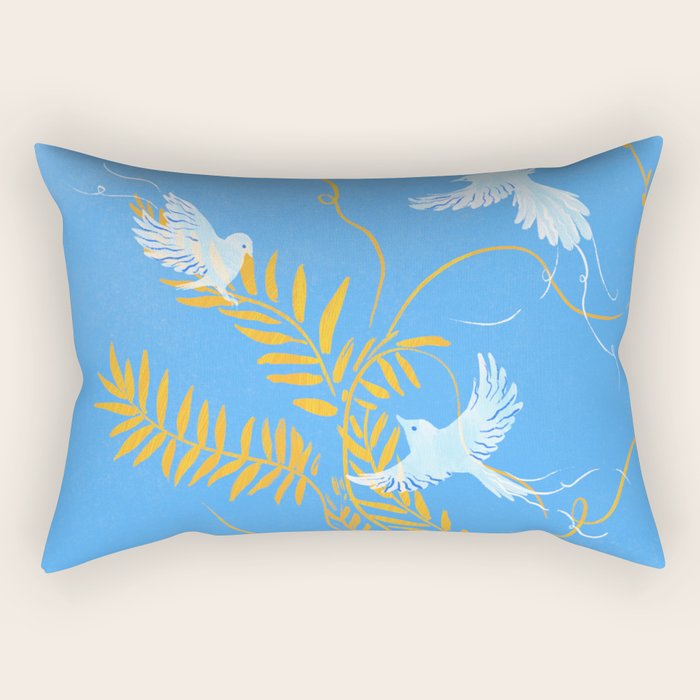 Willow Plants and Birds (blue) Rectangular Pillow Gallery Image 1