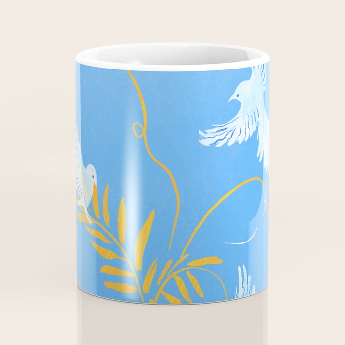 Willow Plants and Birds (blue) Coffee Mug Gallery Image 4