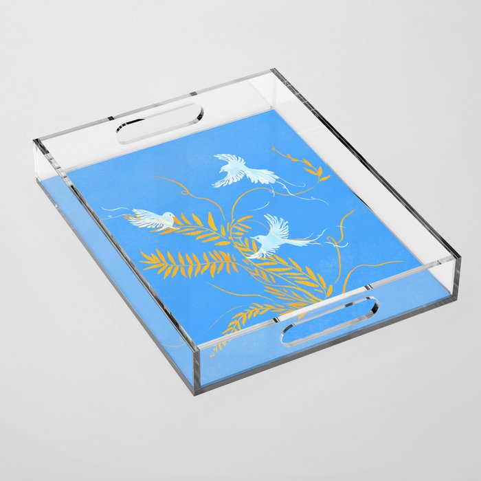 Willow Plants and Birds (blue) Acrylic Tray Gallery Image 1