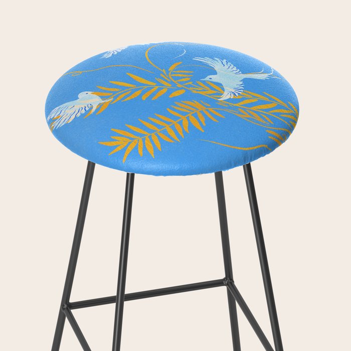 Willow Plants and Birds (blue) Stool Gallery Image 2