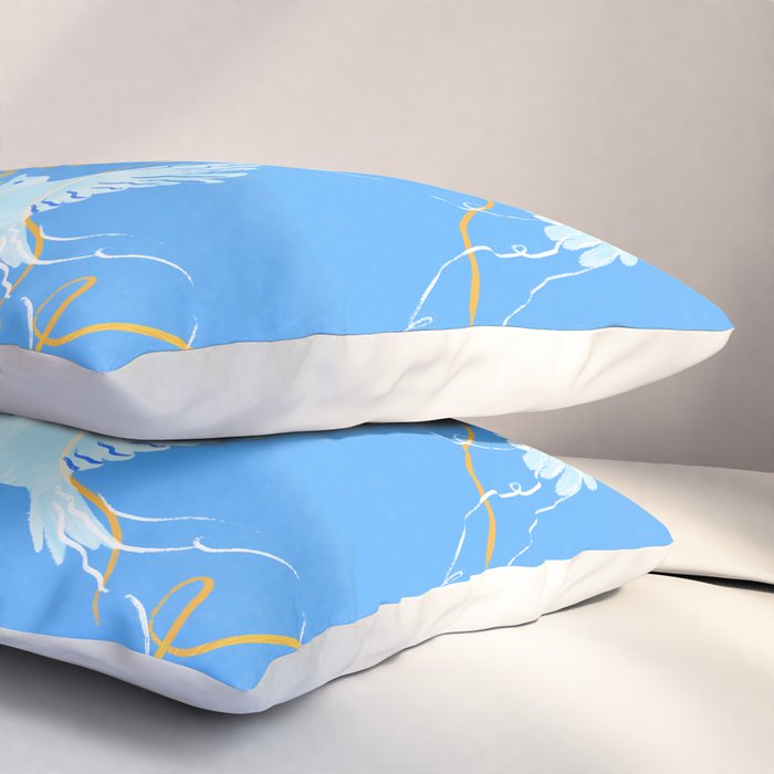 Willow Plants and Birds (blue) Pillow Sham Gallery Image 3