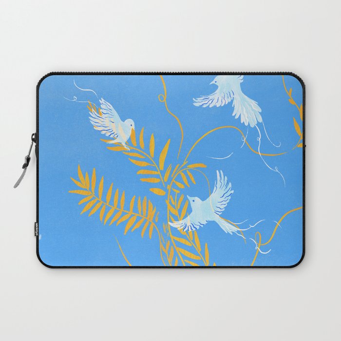 Willow Plants and Birds (blue) Laptop Sleeve Gallery Image 1
