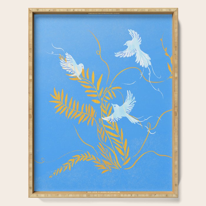 Willow Plants and Birds (blue) Serving Tray Gallery Image 1