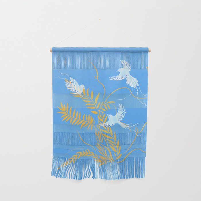 Willow Plants and Birds (blue) Wall Hanging Gallery Image 1