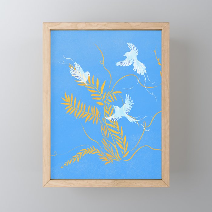 Willow Plants and Birds (blue) Mini Art Print Gallery Image 1
