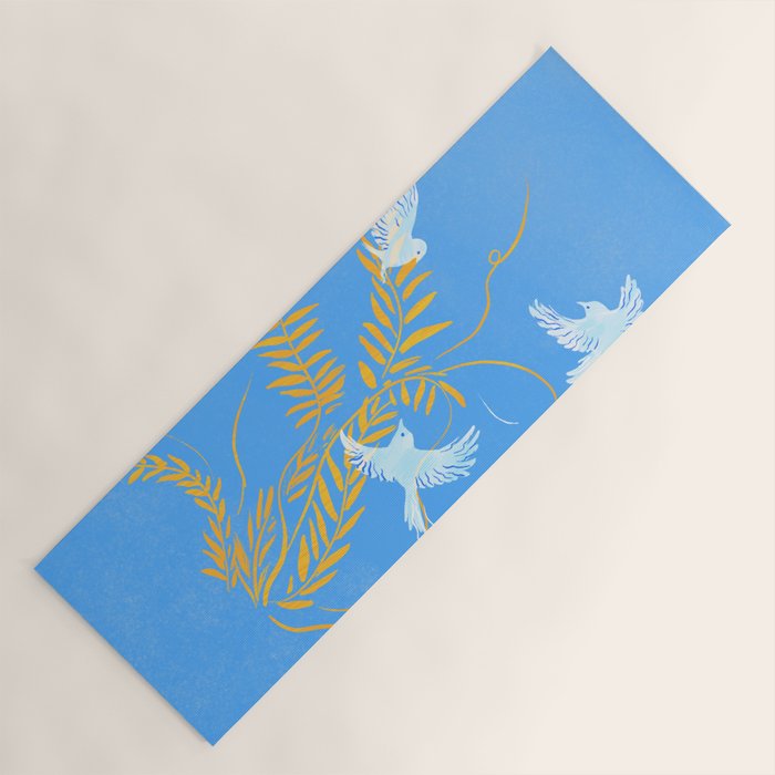 Willow Plants and Birds (blue) Yoga Mat Gallery Image 1