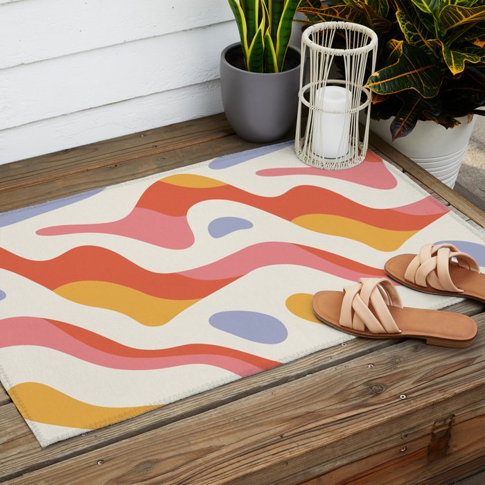 Abstract colorful organic shape art pattern Outdoor Rug Gallery Image 2