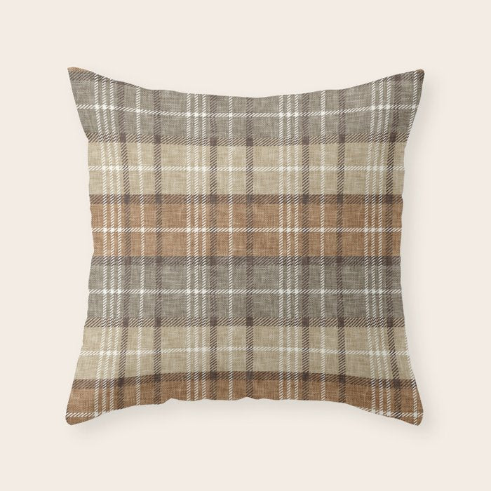 fall plaid - neutral earth tones Throw Pillow Gallery Image 6