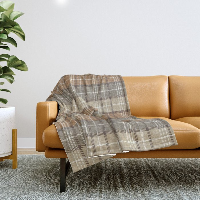 fall plaid - neutral earth tones Throw Blanket Gallery Image 1