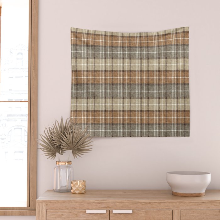 fall plaid - neutral earth tones Wall Tapestry Gallery Image 2