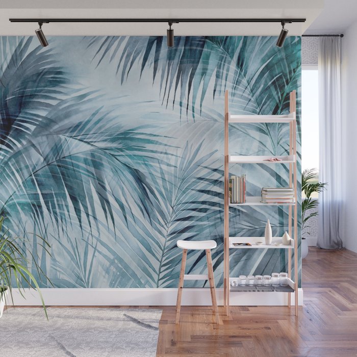Blue Hour Tropical Retreat Palm Jungle Blue Wall Mural Gallery Image 1
