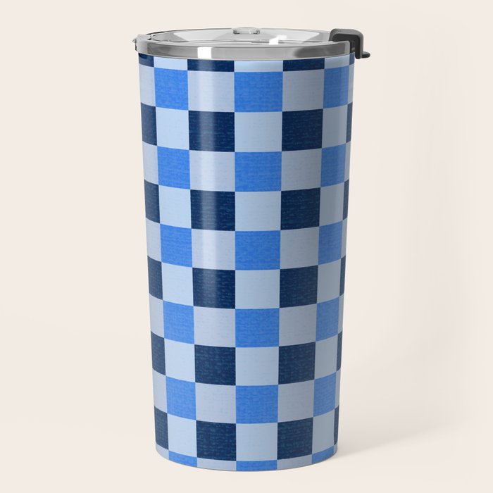 French Ocean Blue Checks Pattern Travel Mug Gallery Image 2