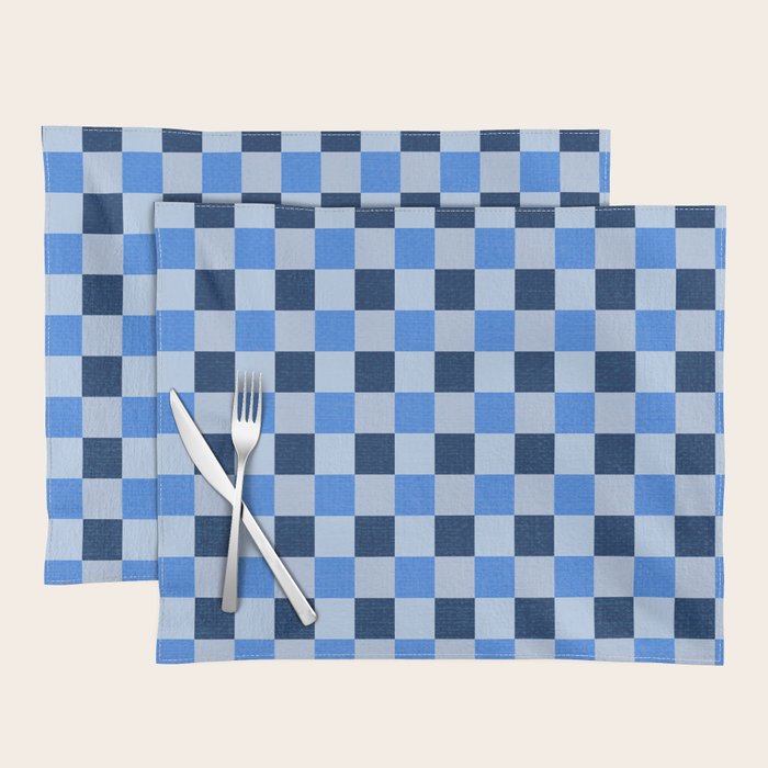 French Ocean Blue Checks Pattern Placemat Gallery Image 1