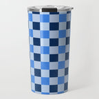 French Ocean Blue Checks Pattern Travel Mug Gallery Image 1
