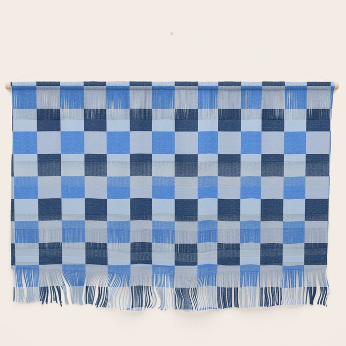 French Ocean Blue Checks Pattern Wall Hanging Gallery Image 1