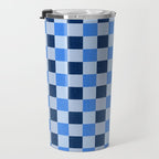 French Ocean Blue Checks Pattern Travel Mug Gallery Image 3