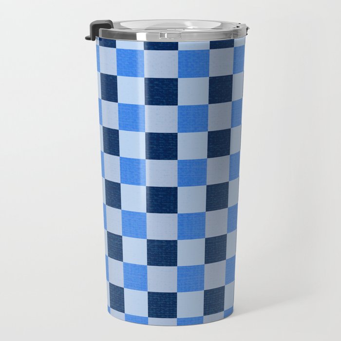 French Ocean Blue Checks Pattern Travel Mug Gallery Image 3