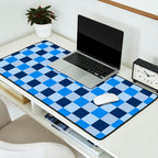 French Ocean Blue Checks Pattern Desk Mat Gallery Image 2