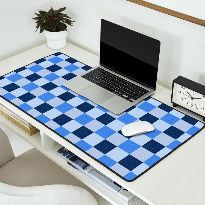 French Ocean Blue Checks Pattern Desk Mat Gallery Image 2