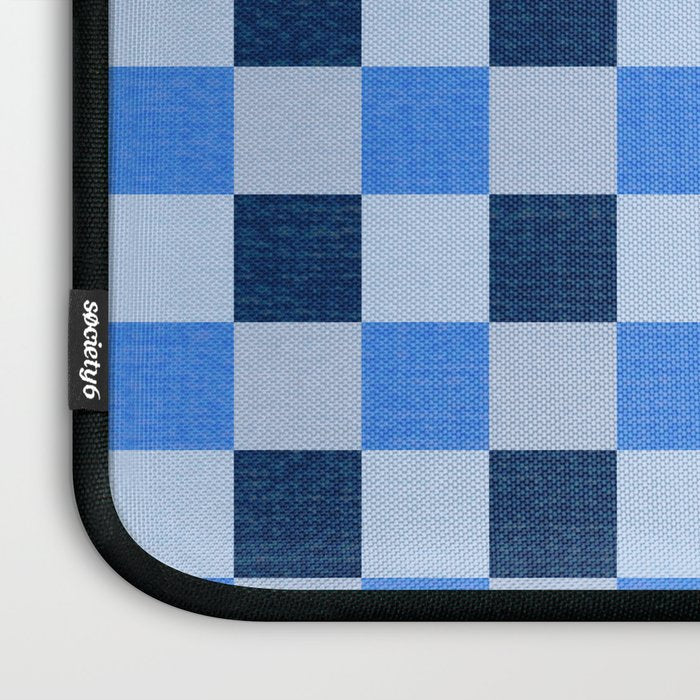 French Ocean Blue Checks Pattern Laptop Sleeve Gallery Image 3