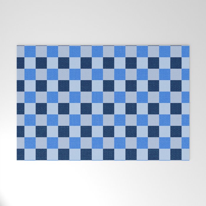 French Ocean Blue Checks Pattern Welcome Mat Gallery Image 1