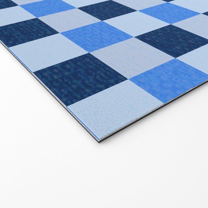 French Ocean Blue Checks Pattern Welcome Mat Gallery Image 2