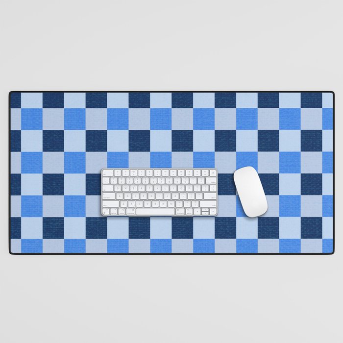 French Ocean Blue Checks Pattern Desk Mat Gallery Image 1