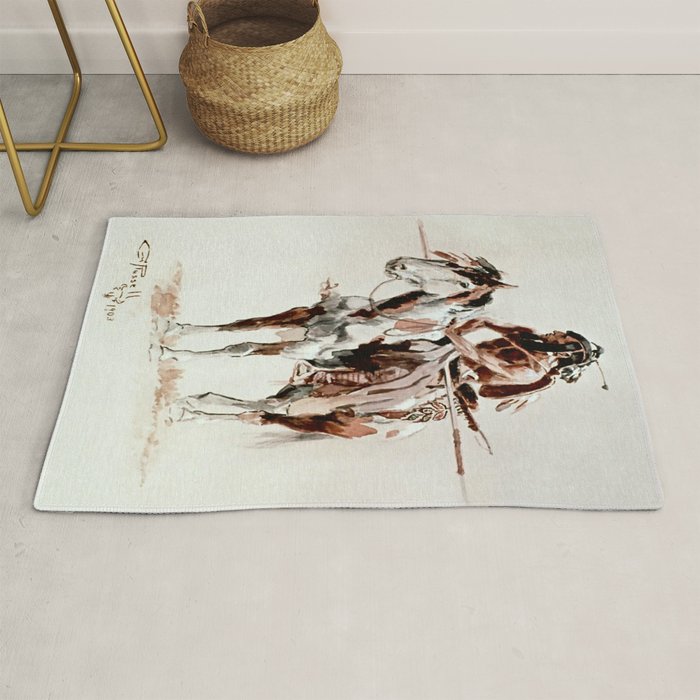 âPowderfaceâ Western Art by Charles M Russell Rug Gallery Image 1