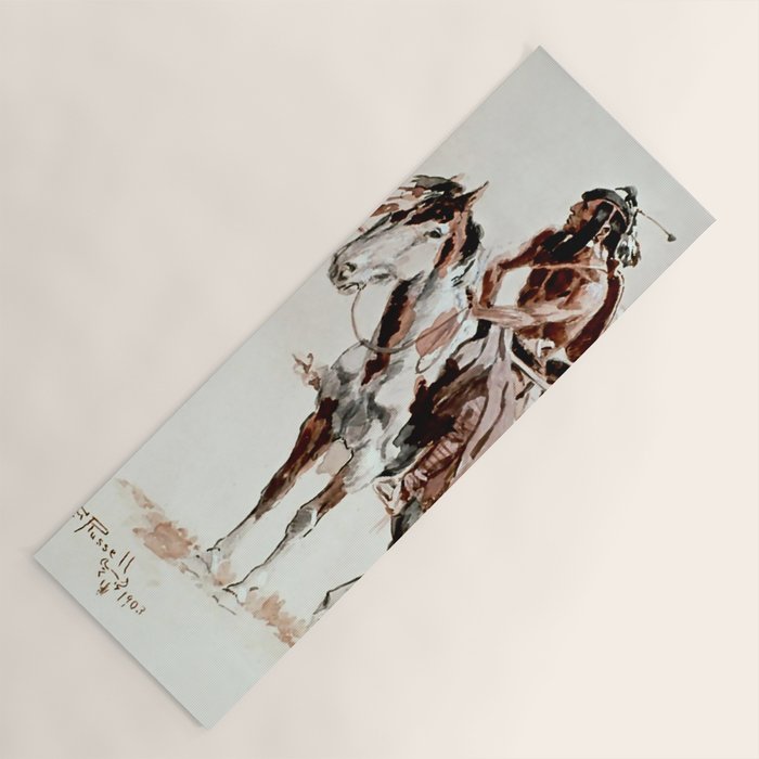 âPowderfaceâ Western Art by Charles M Russell Yoga Mat Gallery Image 1
