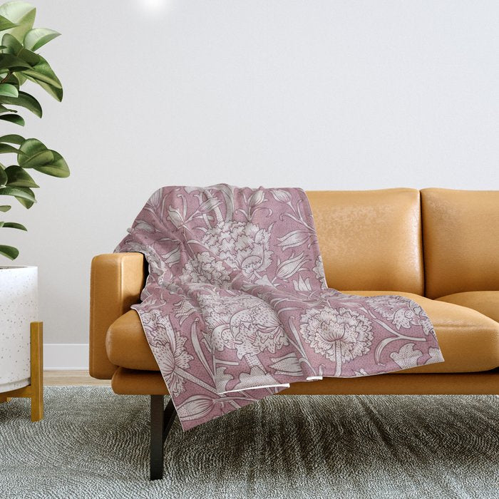 William Morris Vintage Wild Tulip Pink Floral Pattern Throw Blanket Gallery Image 1