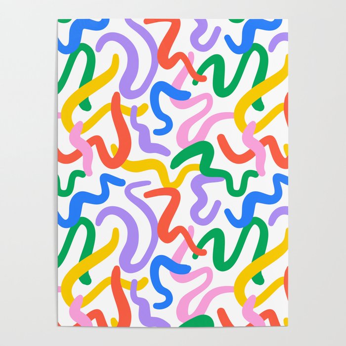 Fun colorful abstract line doodle pattern Poster Gallery Image 1