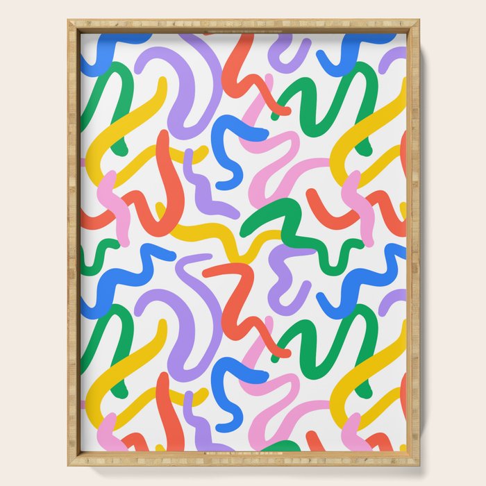 Fun colorful abstract line doodle pattern Serving Tray Gallery Image 1