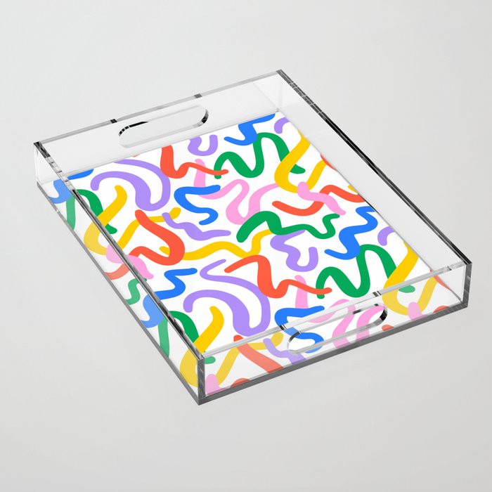 Fun colorful abstract line doodle pattern Acrylic Tray Gallery Image 1