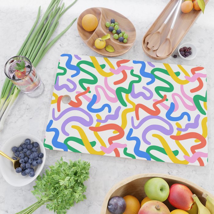 Fun colorful abstract line doodle pattern Cutting Board Gallery Image 2