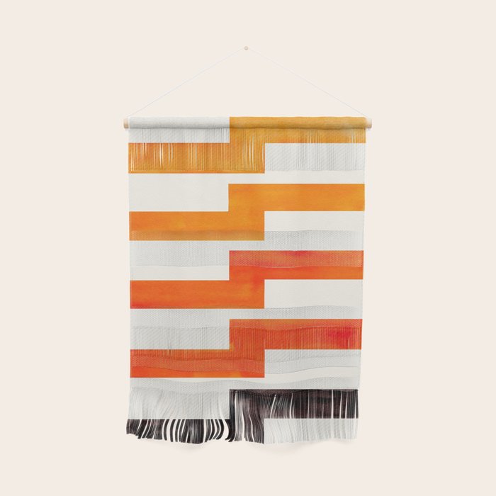 Orange & Black Geometric Minimal Mid Century Modern Lightning Bolt Pattern Watercolor Art Wall Hanging Gallery Image 1