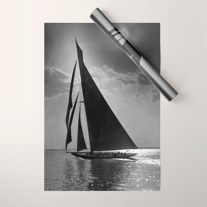 America's Cup Sailing Yacht Races - The Vanitie Newport, Rhode Island black and white photography - photographs Wrapping Paper Gallery Image 1