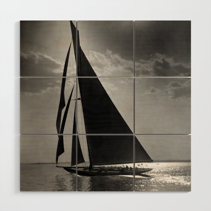 America's Cup Sailing Yacht Races - The Vanitie Newport, Rhode Island black and white photography - photographs Wood Wall Art Gallery Image 1