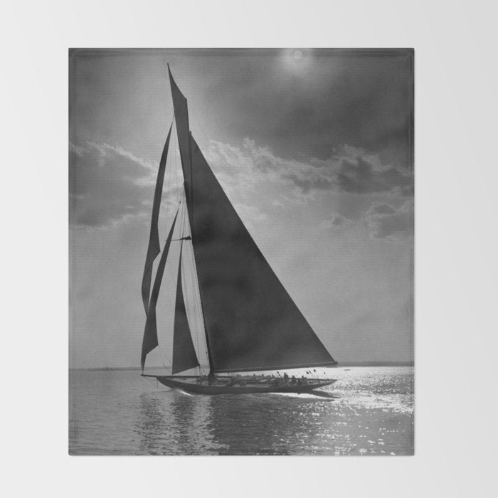 America's Cup Sailing Yacht Races - The Vanitie Newport, Rhode Island black and white photography - photographs Throw Blanket Gallery Image 2