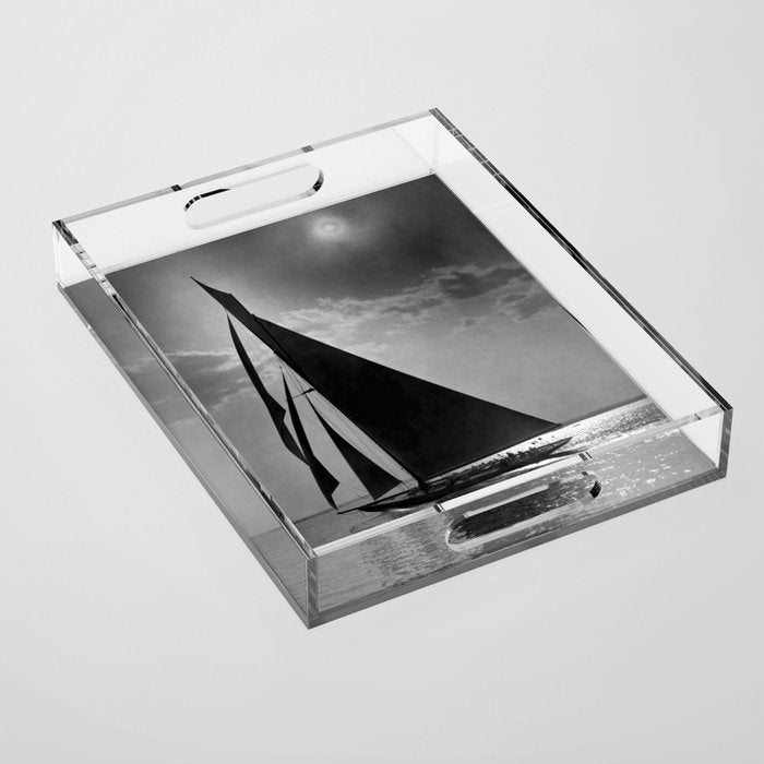 America's Cup Sailing Yacht Races - The Vanitie Newport, Rhode Island black and white photography - photographs Acrylic Tray Gallery Image 1