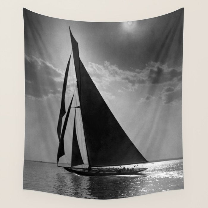 America's Cup Sailing Yacht Races - The Vanitie Newport, Rhode Island black and white photography - photographs Wall Tapestry Gallery Image 4