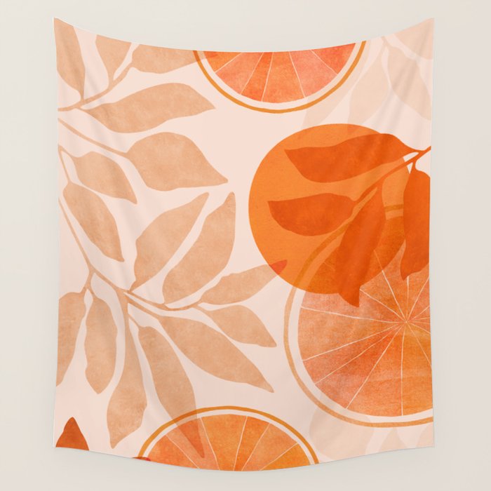 Sweet Orange Citrus Collage Wall Tapestry Gallery Image 4