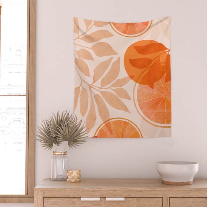 Sweet Orange Citrus Collage Wall Tapestry Gallery Image 2