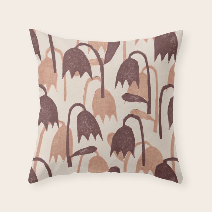 Linocut Tulip Pattern #2 Throw Pillow Gallery Image 1