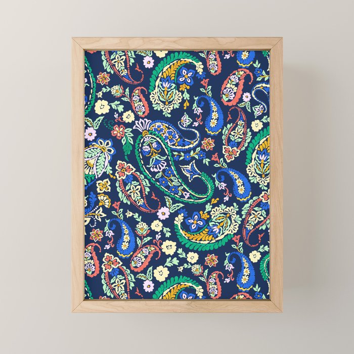 Vibrant paisley print on dark Mini Art Print Gallery Image 1
