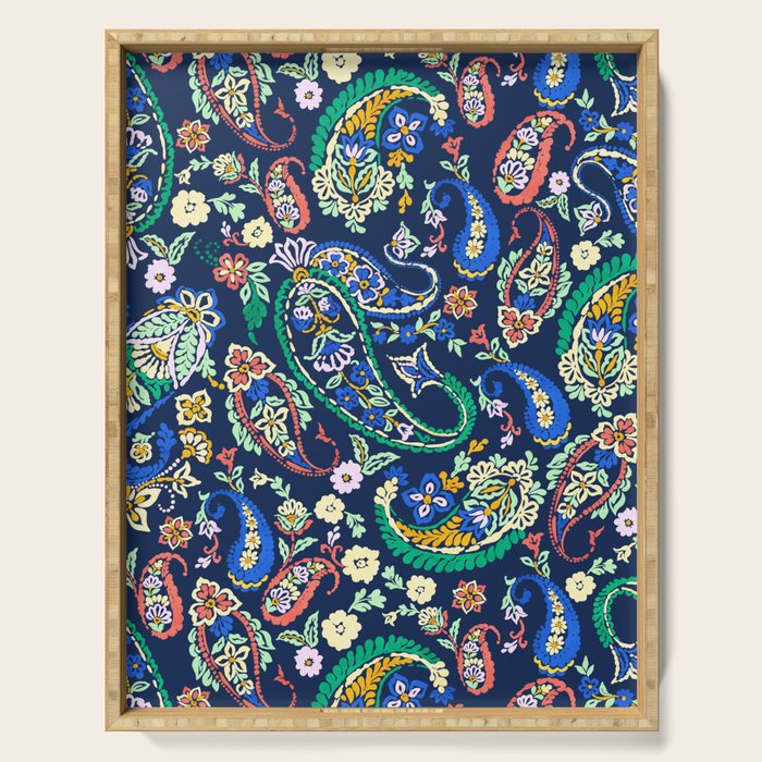 Vibrant paisley print on dark Serving Tray Gallery Image 1